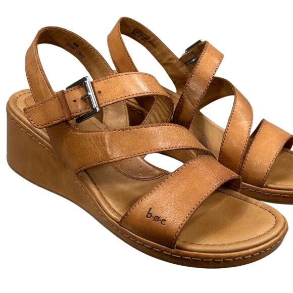 b.o.c. Born Concepts Alma Tan Leather Buckle Wedge Sandal Size 9 - Picture 3 of 15